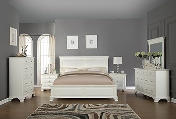 Amazon.com: Roundhill Furniture White Bedroom Furniture Set Includes ...