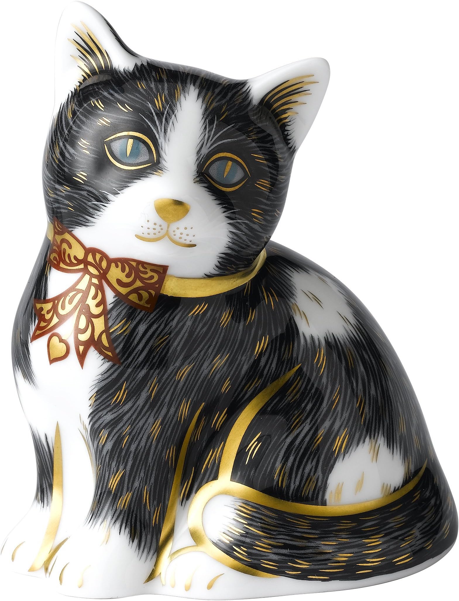 Royal Crown Derby Black and White Kitten Paperweight