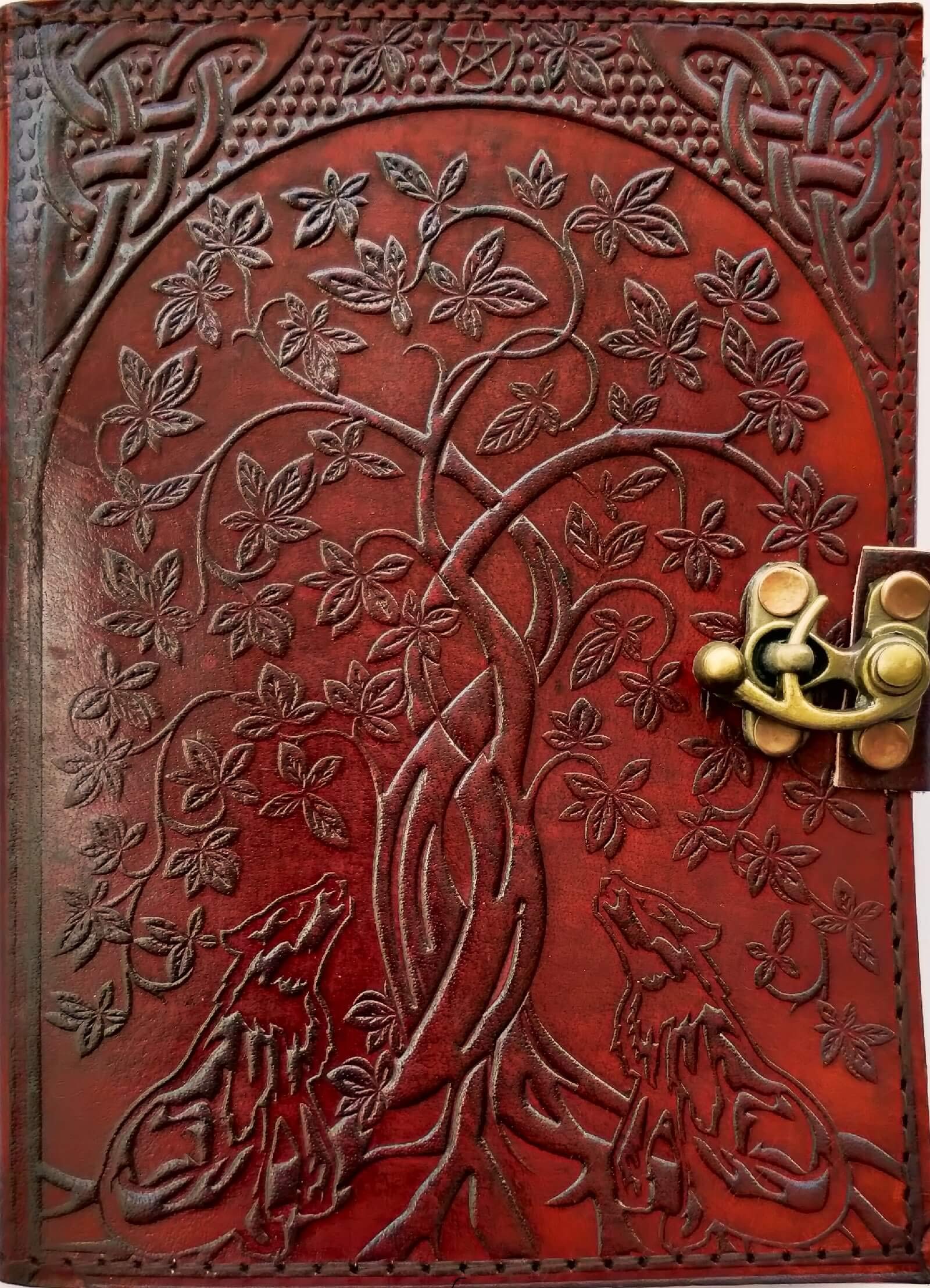 URBAN LEATHER Wolf & Tree Vintage Leather Journal for Men Women to Write in, Handmade Artist Drawing Sketchbook Old Writing Diary Notebook Gifts for Him & Her, Thick Blank Unlined Pages