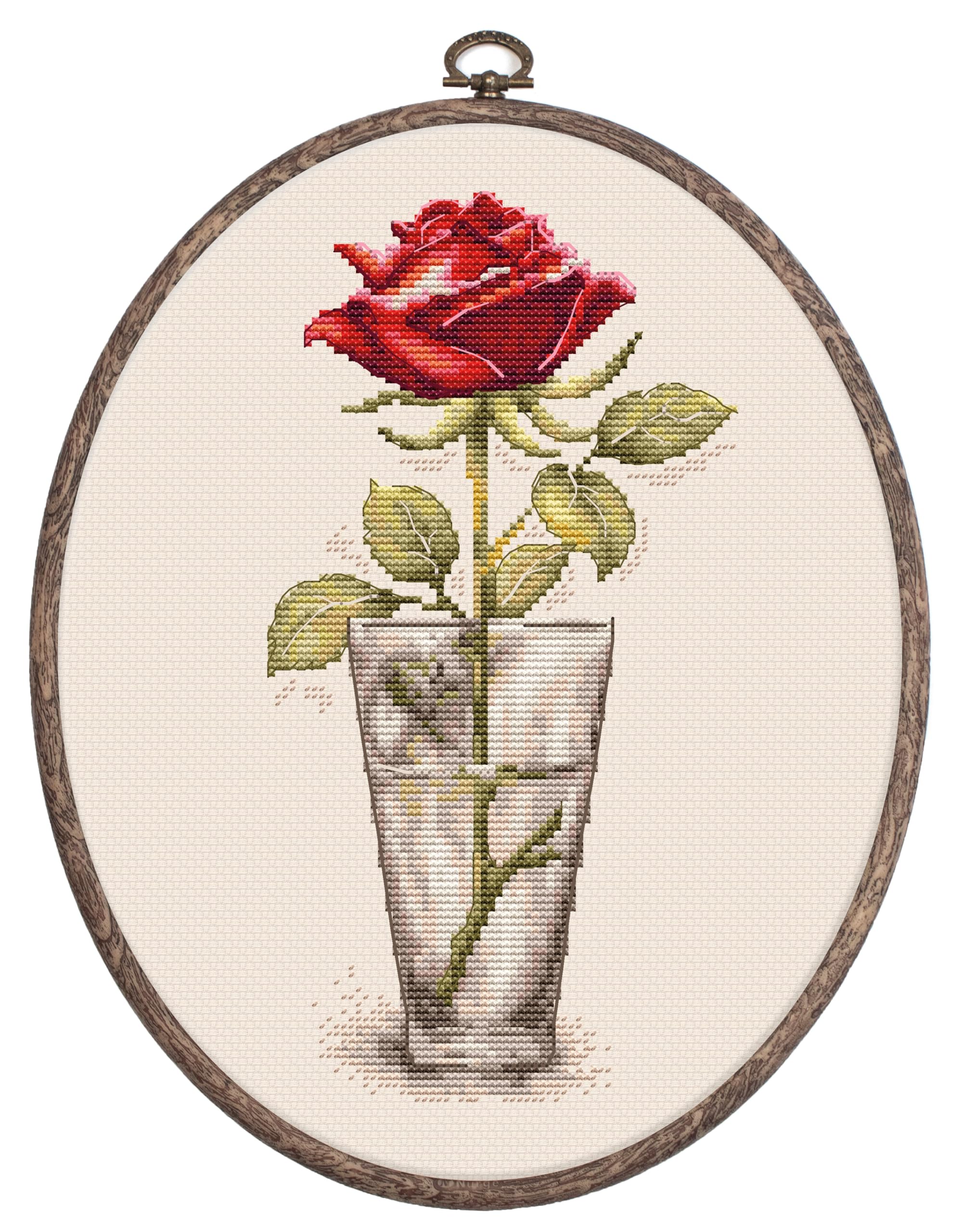 Luca-S Cross Stitch Kit with Hoop Included Rose Mister Lincoln, BC235, Counted Cross Stitch Kit for Adults, Needlecraft and Embroidery Kit