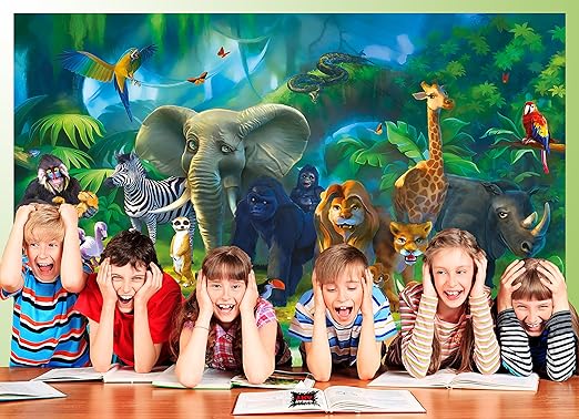 Great Art Papier Peint Chambre D Enfant Jungle Animaux De La Foret Tropicale Decoration Murale Animales Zoo Nature Safari Aventure Tigre Lion Elephant Singe Photo 336 X 238 Cm Amazon Fr Bricolage