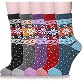 Velice Wool Socks for Women Merino Wool Boot Hiking Thick Thermal Warm Winter Crew Cushion Cozy Work Socks 5 Pairs