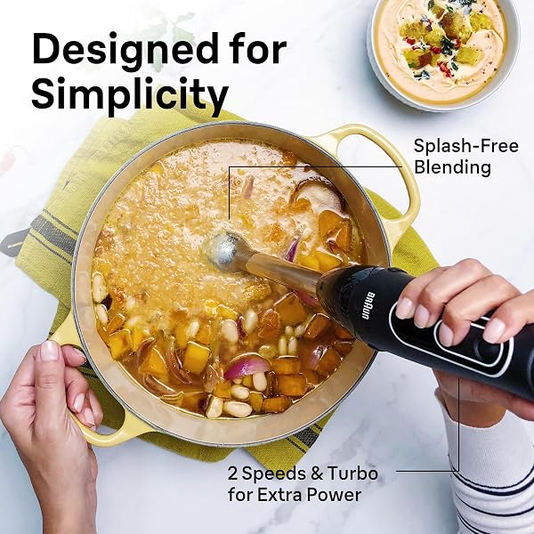 BRAUN MULTIQUICK 5 IMMERSION HAND BLENDER WITH DUAL SPEED + TURBO AND PATENTED TECHNOLOGY, 350W – INCLUDES BEAKER AND WHISK, BLACK, MQ505