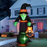 JOYIN 7FT Halloween Witch Animated Inflatable Decoration Witch Swinging Child Over Cauldron Inflatable Decoration Built in LED Giant Halloween Animatronics for Outdoor Garden Lawn Party Yard Decor
