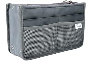 Periea Chelsy Purse Organizer Insert with Handles & 13 Pockets - 3 Sizes (Grey, Medium)