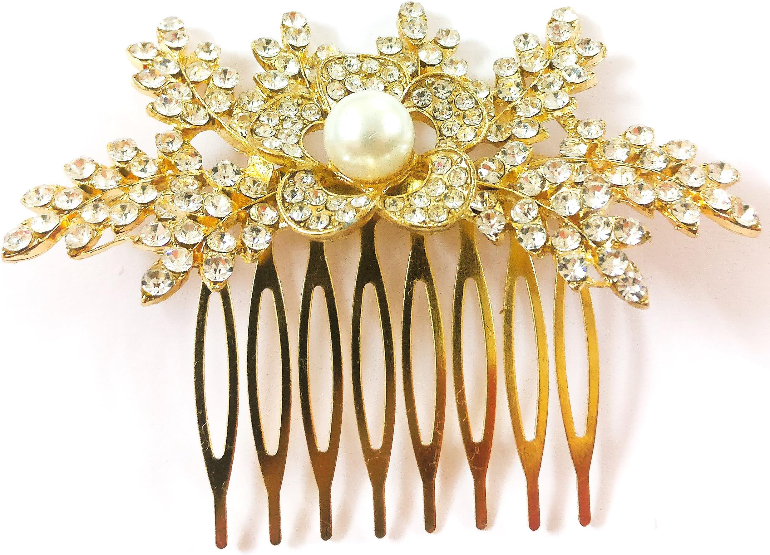 CurioCity Golden and White Pearl Metal Hair Clip for Women