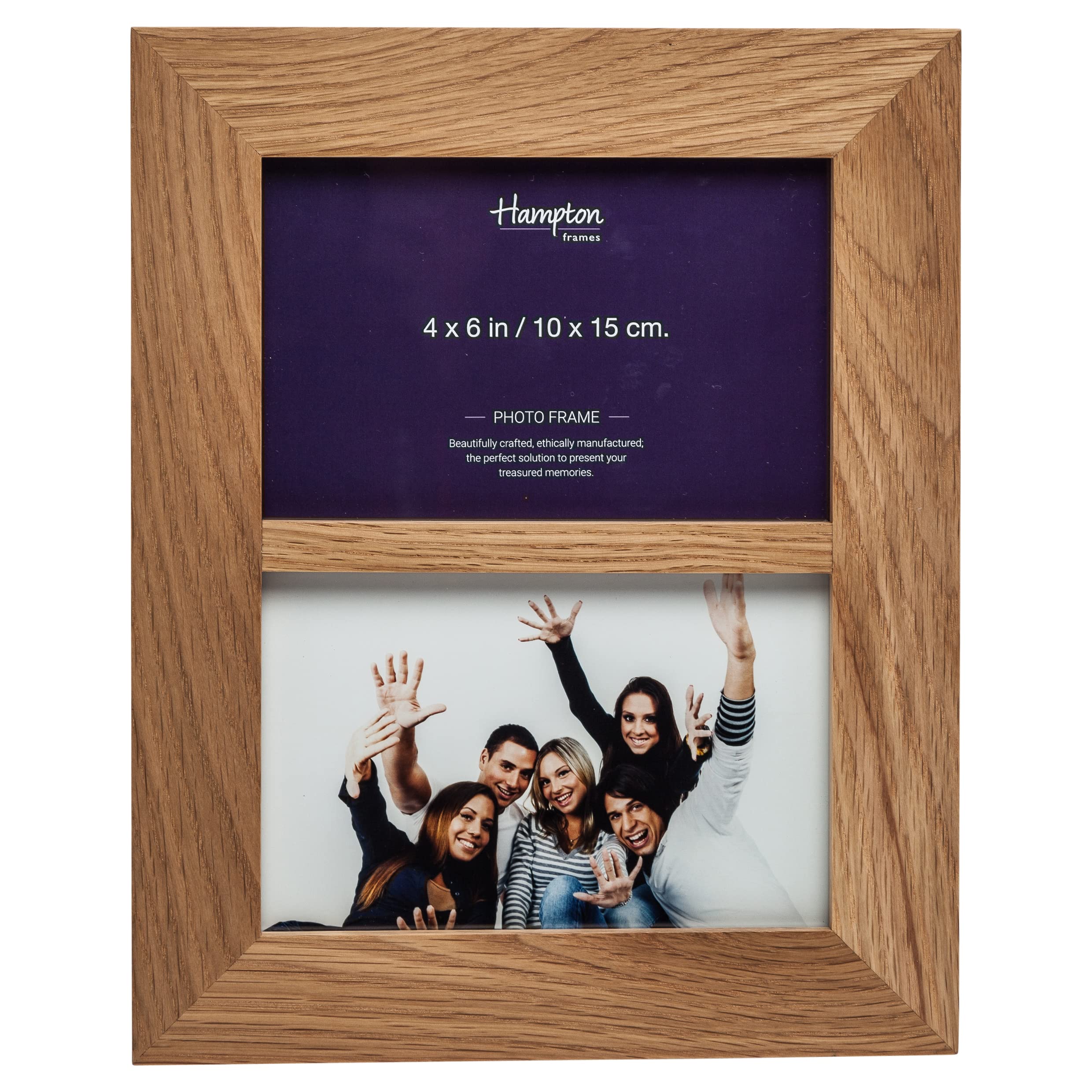 Hampton Frames | Photo Frame, Double 4x6 (10x15cm), Solid Oak, Natural | Wall Mount & Freestanding, Glass Aperture, Seamless Corner Detail | Elegant Home Photo Display