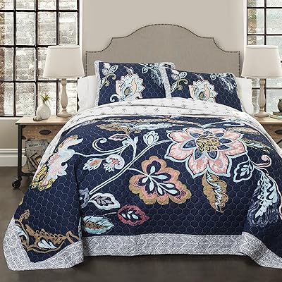 Buy Lush Decor Aster Quilt Flower Pattern Reversible Navy 3 Piece Lightweight Bedding Set Full Queen Blanket Bedspread Online In Germany B06wrpwfvm