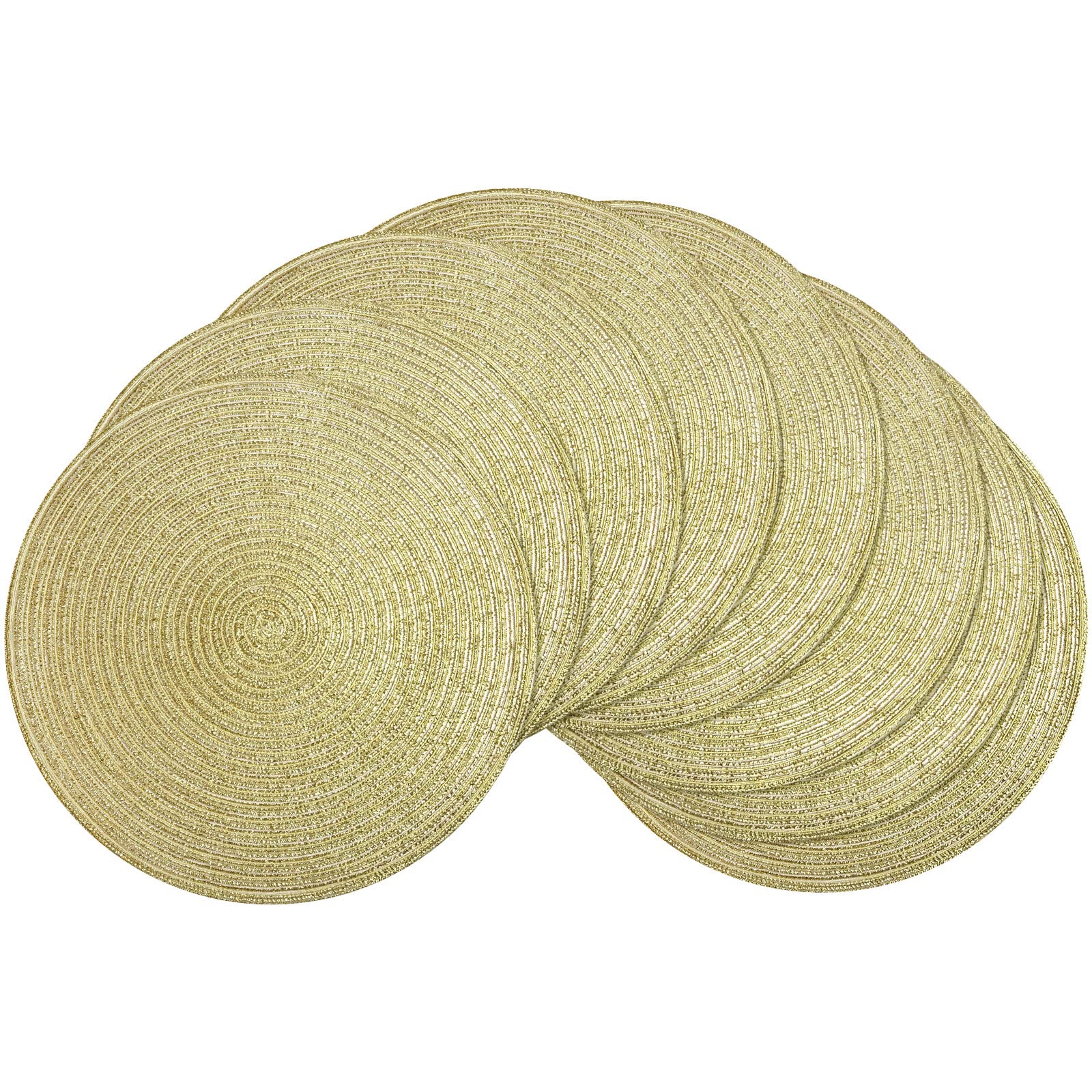 Photo 1 of SHACOS Glitter Gold Round Braided Placemats Set of 8 Sparkle Washable 15 inch Round Table Mats Woven Place Mats for Dining Table (Gold, 8)