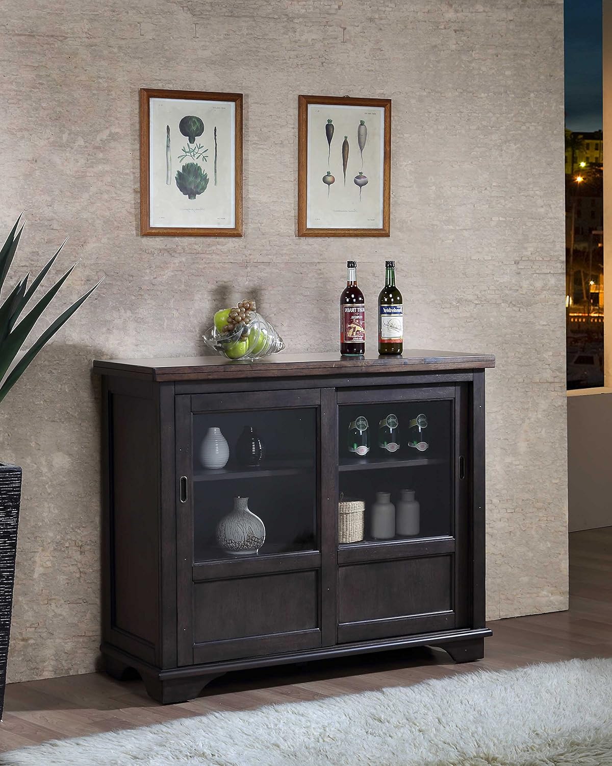 Gris café madera servidor de buffet Aparador Gabinete de almacenamiento