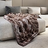 Mon Chateau 60" x 70" Reverie Faux Fur Throw, Reversible Soft Blanket for Queen-Size Bed, Couch, or Sofa, Cozy Home Decor and Stylish Living Room Comfort, Cedarwood Ruched