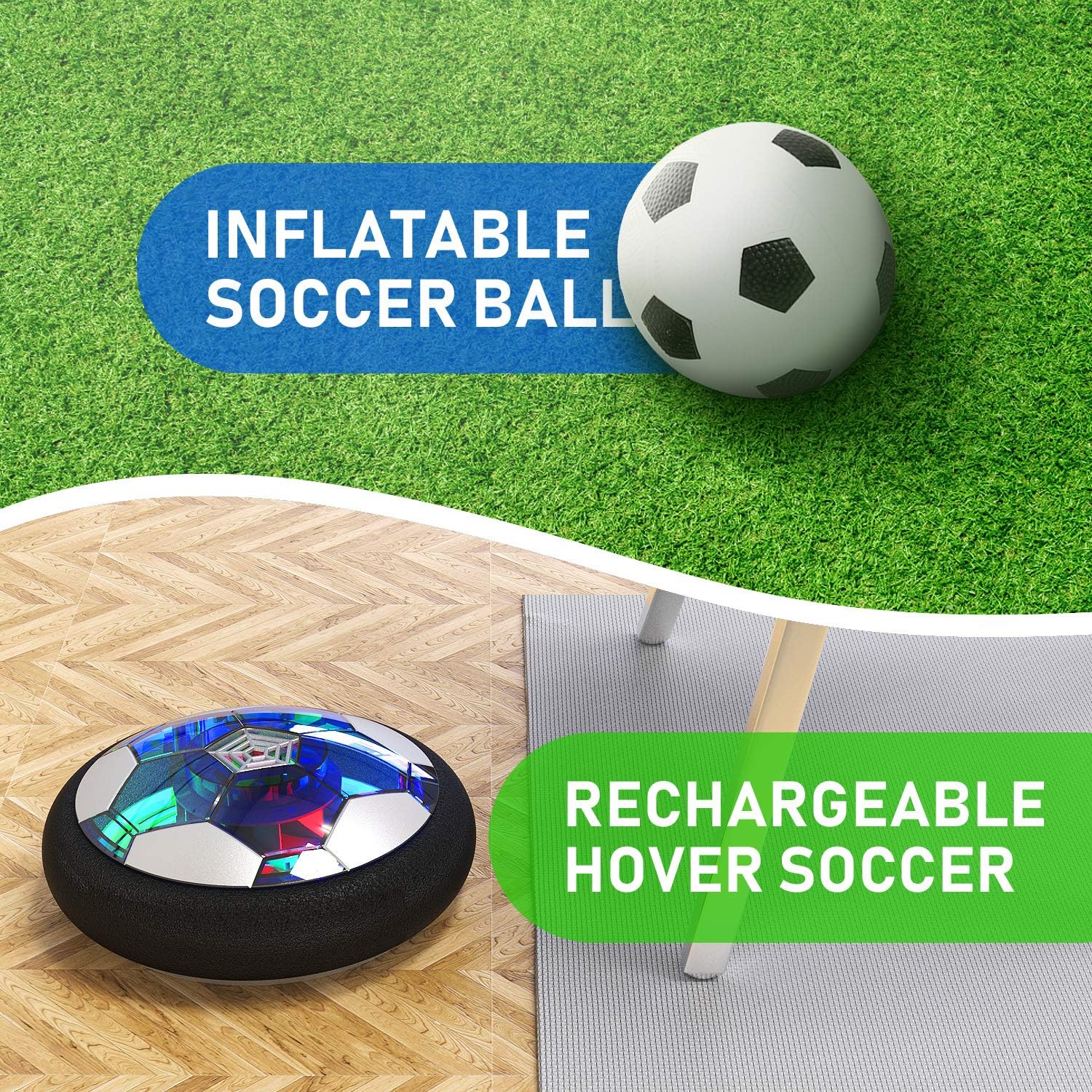 WisToyz Hover Soccer Ball Set 2020 Version, Rechargeable Air Soccer No Battery Needed, 2 Upgraded Goals, LED Light, Extra Soccer Ball, Hover Soccer to Hone Soccer Skills Indoor, Gift for Toddlers Kids: Toys & Games