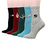 Wish Island Women's 5 Packs Cotton Crew Socks