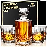 Whiskey Decanter Set by Royal Reserve - Crystal Liquor Bourbon Decanter 24oz 700ml with 4 Glasses in Magnetic Box - Gifts for Men