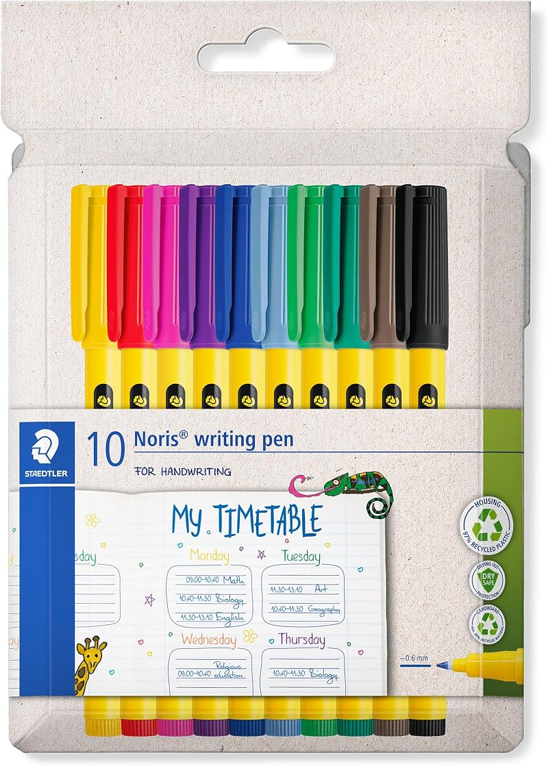 STAEDTLER Noris Handwriting Pen 10 Assorted Colours Pack 10 0.6mm