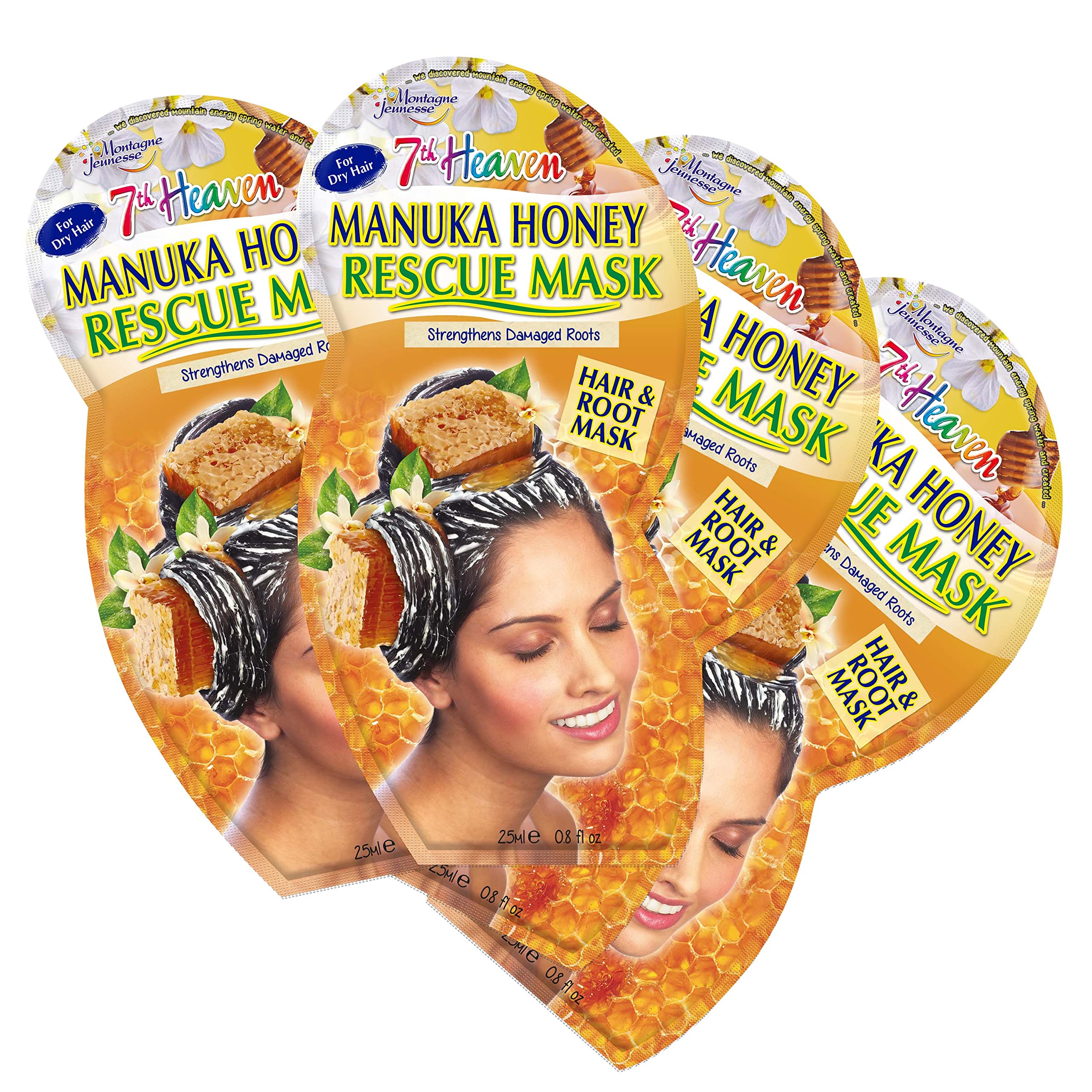 7th Heaven Manuka Honey Hair Mask (Pack of 4) Vegan Rescue Haircare Nourishes and Strengthens Roots & Locks, Works in 5 Minutes - Genuine 7th Heaven Hair Treatment