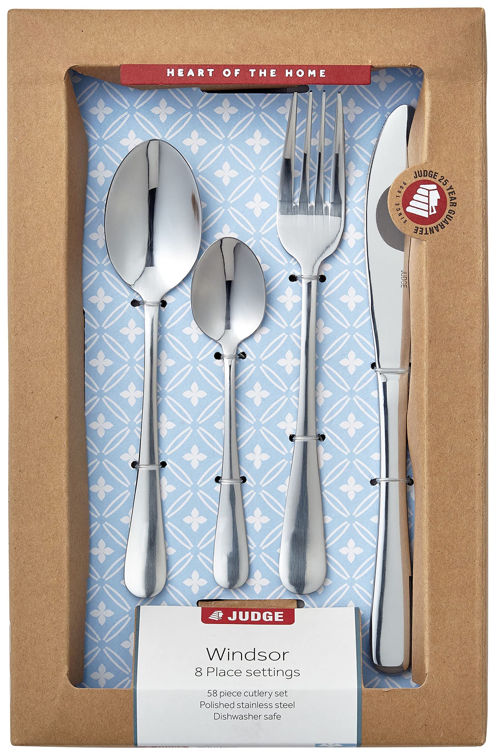 Judge Windsor 18/0 Stainless Steel Cutlery 58-Piece Set for 8 Place Settings with 2 Serving Spoons