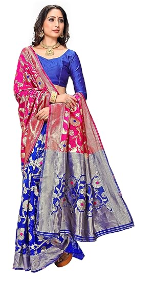 Women's Silk Floral Half And Half Saree With Blouse Piece