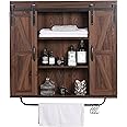 RUSTOWN Rustic Wood Wall Storage Cabinet with Two Sliding Barn Door, 3-Tier Decorative Farmhouse Vintage Cabinet for Kitchen Dining, Bathroom, Living Room, Dark Walnut