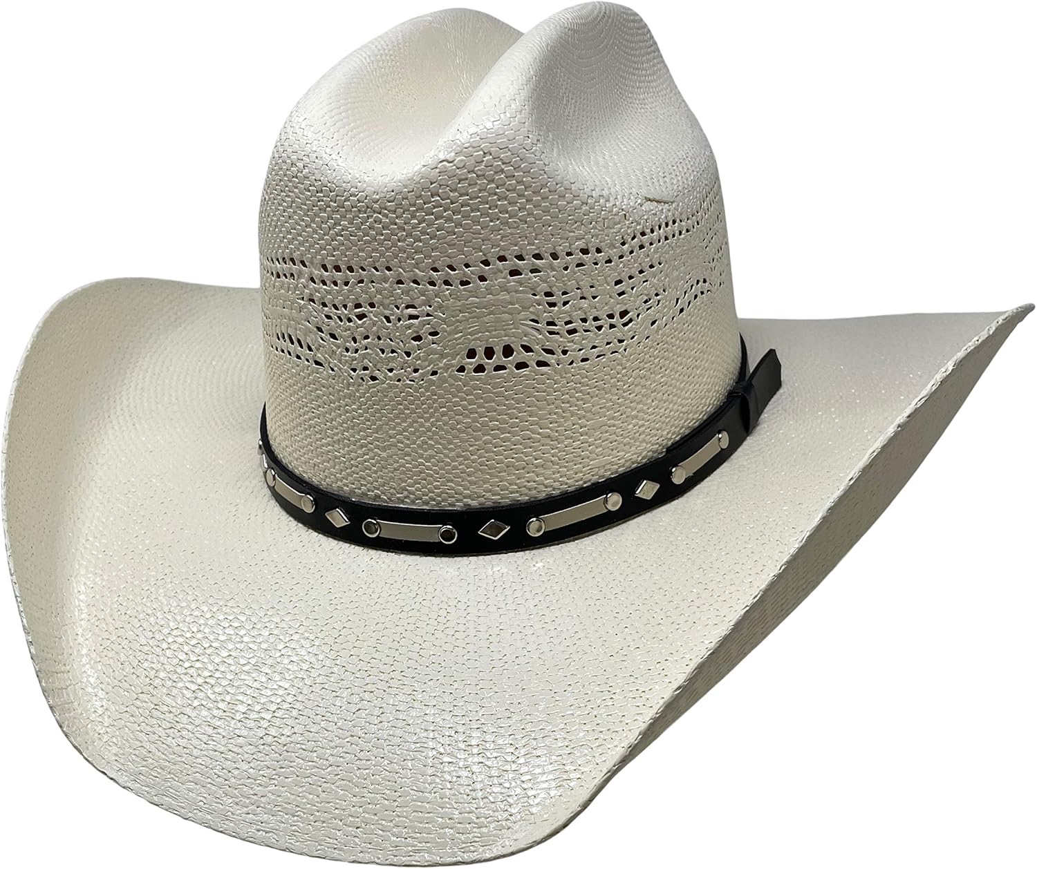 Bangora Straw Tan Western Cowboy Hat with Elastic Band, Ventilation