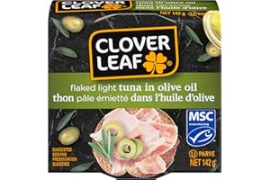 Clover Leaf Flaked Light Tuna In Olive Oil - 142g, 1 Count - Canned Tuna No Preservatives MSC Certified Wild Caught Tuna High