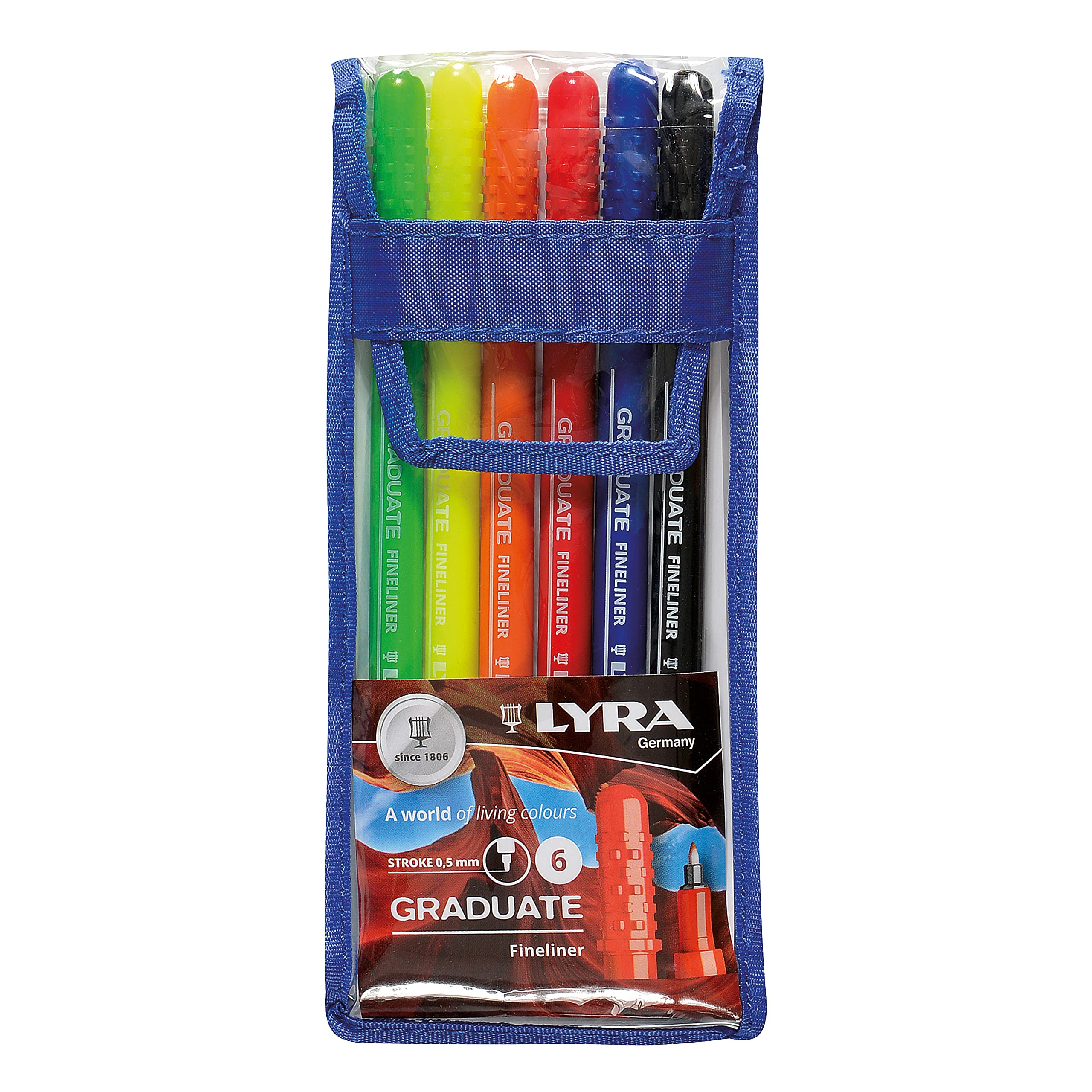 LYRA Graduate Synthetic Fine Tip Fineliner, 6 Pieces in Assorted colours, For Students and Schools