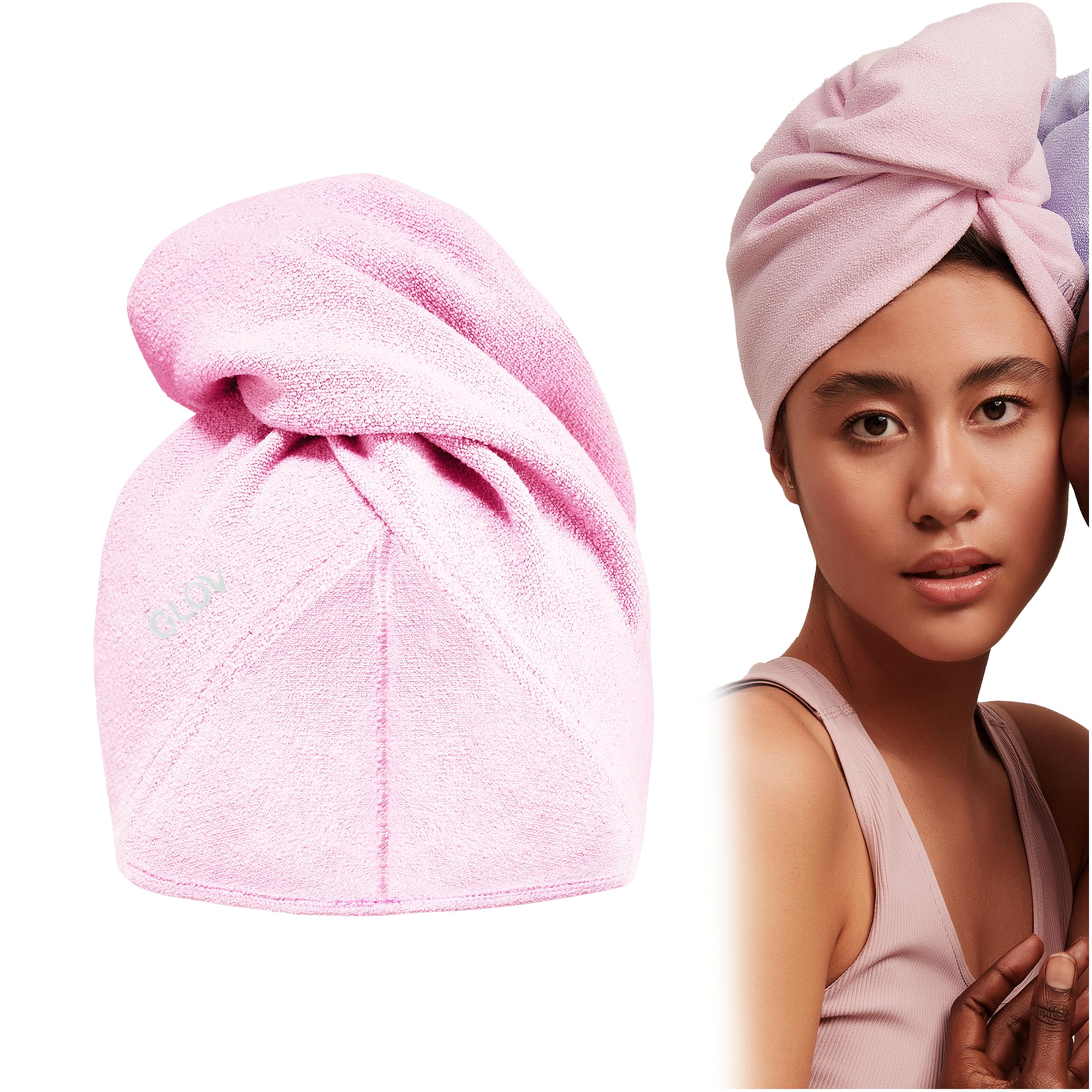 Glov Hair Turban Towel - Microfiber Quick Dry Hair Wrap for Women Lightweight Hair Drying Towel with Buttons Reusable Available in Pink White Blue and Cheetah