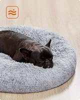 Feandrea Round Donut Dog Bed 70 cm Grey Ombre Plush Cushion Removable view 3