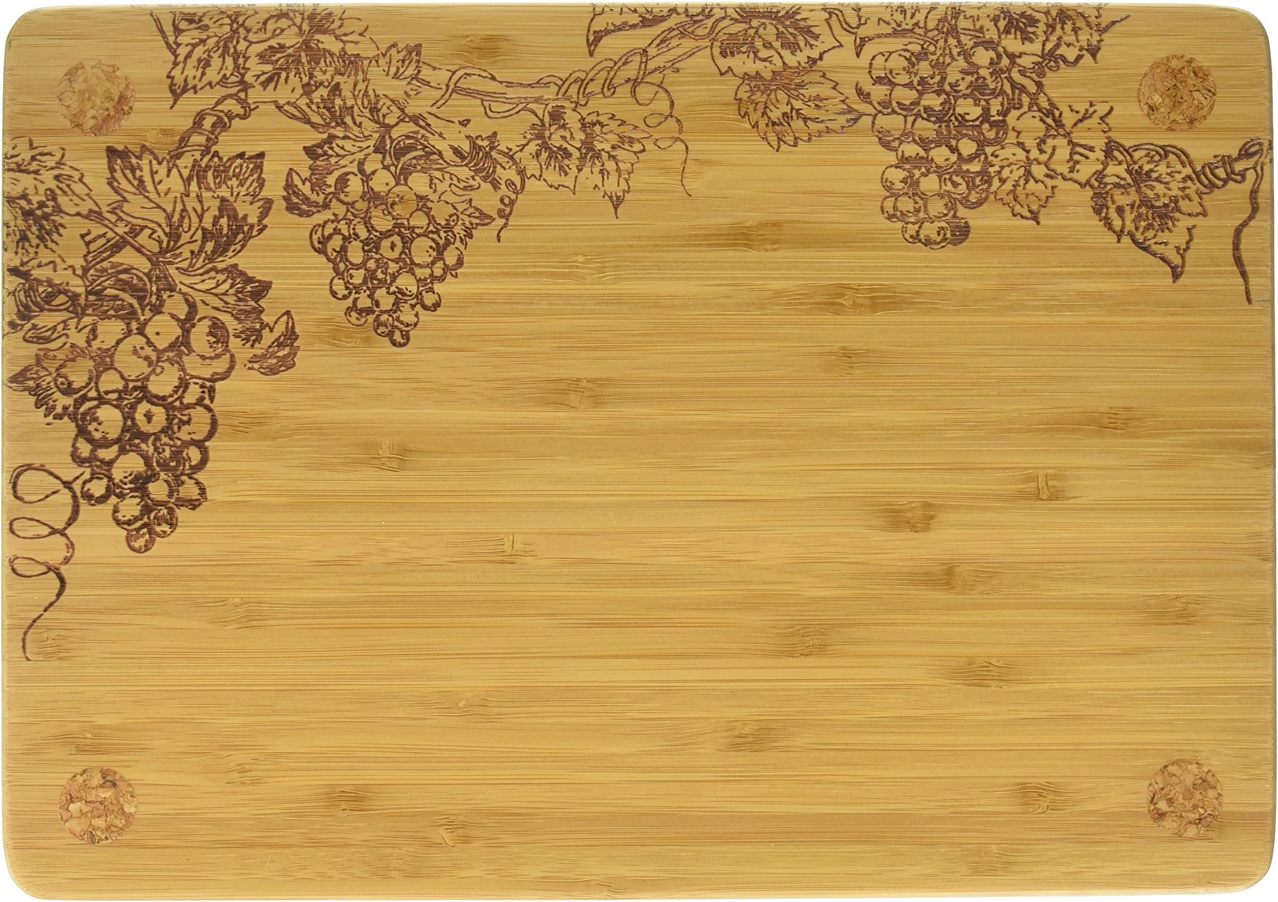 Totally Bamboo Vineyard Cork Footed Serving Board, 100% Bamboo with Permanently Etched Art and Cork Feet, 13" by 9"