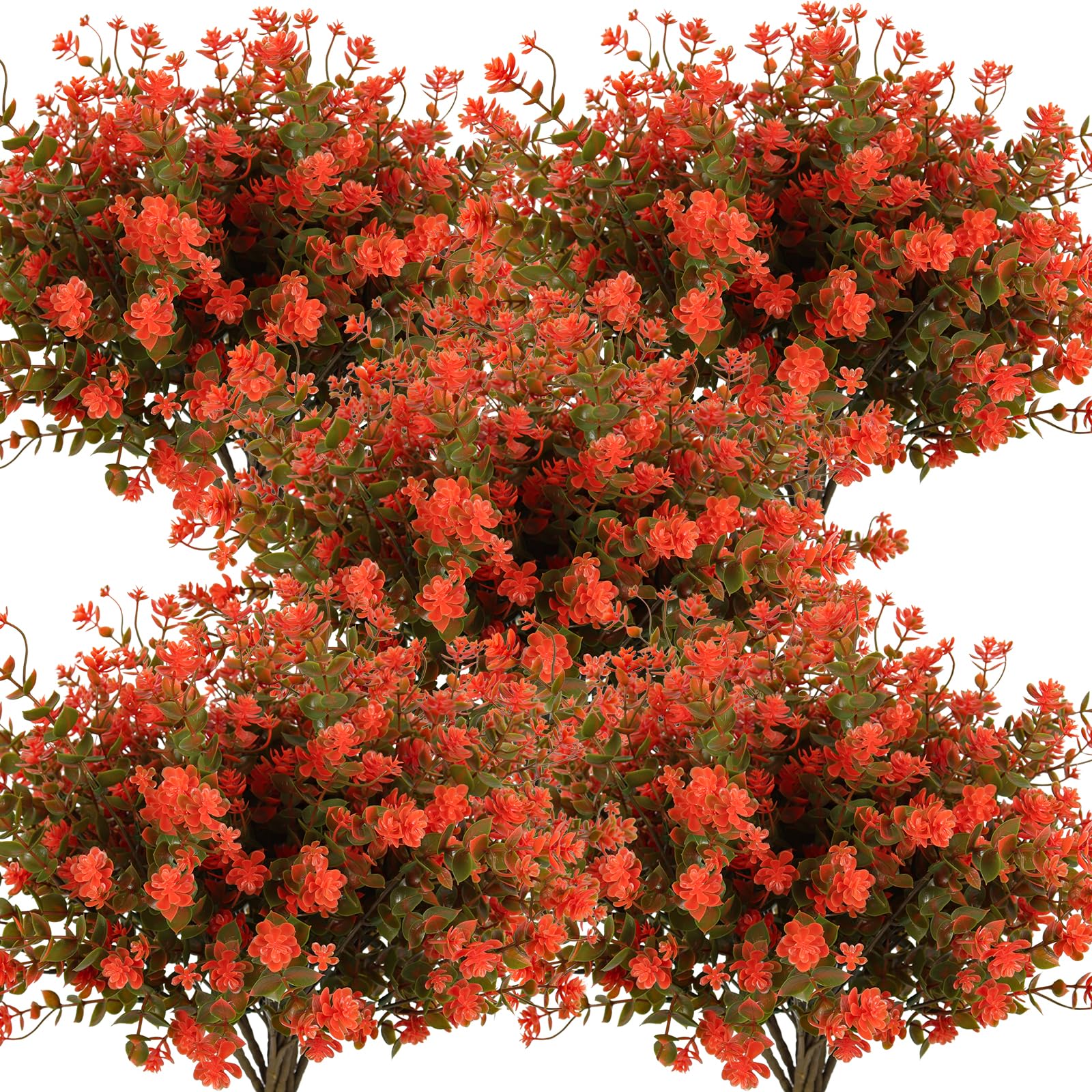 RECUTMS Artificial Outdoor Flowers Artificial Greenery Artificial Plant Bundles Spring Greenery Outdoor Plants Artificial UV Resistant for Porch Artificial Eucalyptus Stems,10 Pcs （Green Orange）