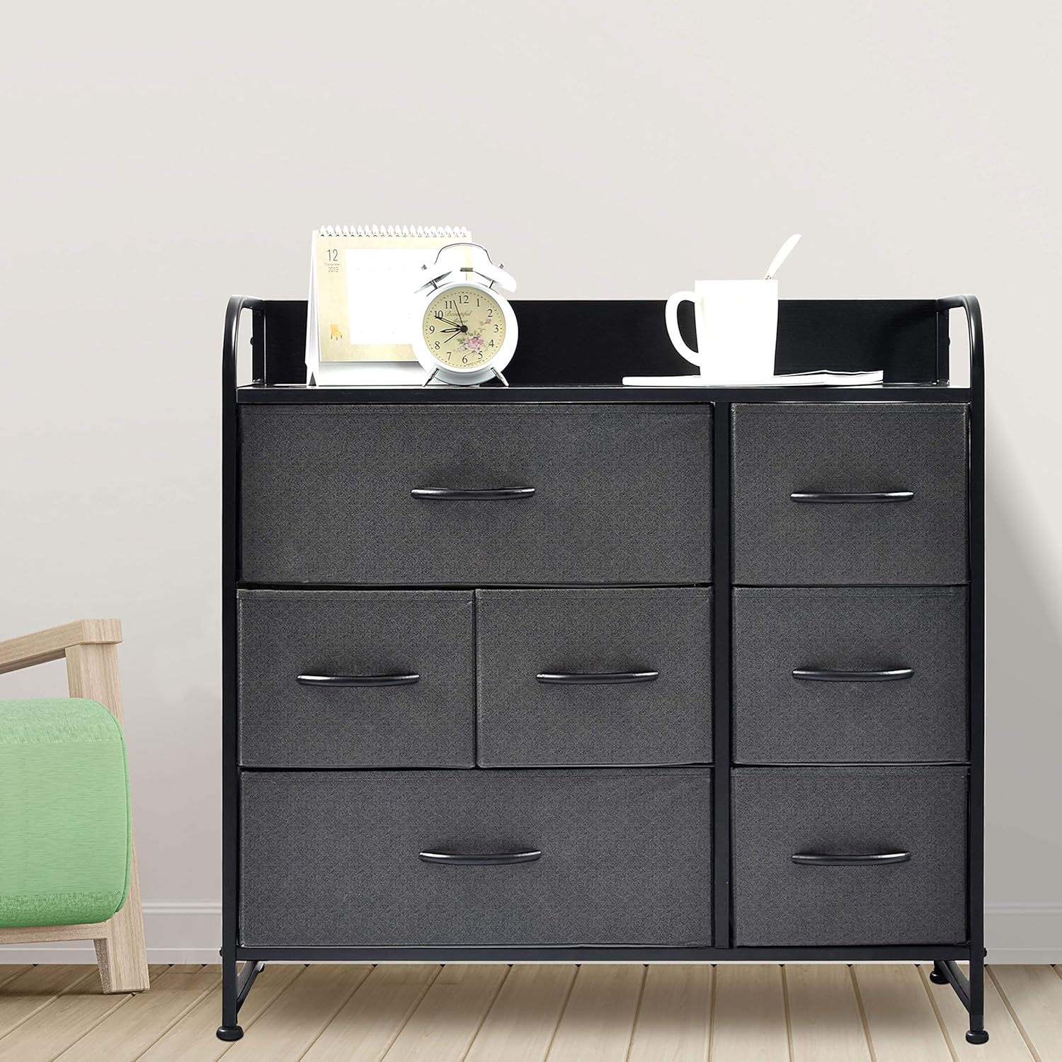 charaHOME Drawer Dresser(Gray) Dresser Organizer with 7 Drawers, Fabric Dresser Storage Tower for Bedroom, Hallway, Entryway, Closets, Sturdy Steel Frame, Wood Top & Handles: Kitchen & Dining