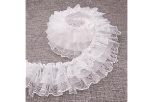 White Ruffle Lace Trim Elastic Trim for Bridal Wedding Decoration Sewing and Crafts (AIETSYEI)