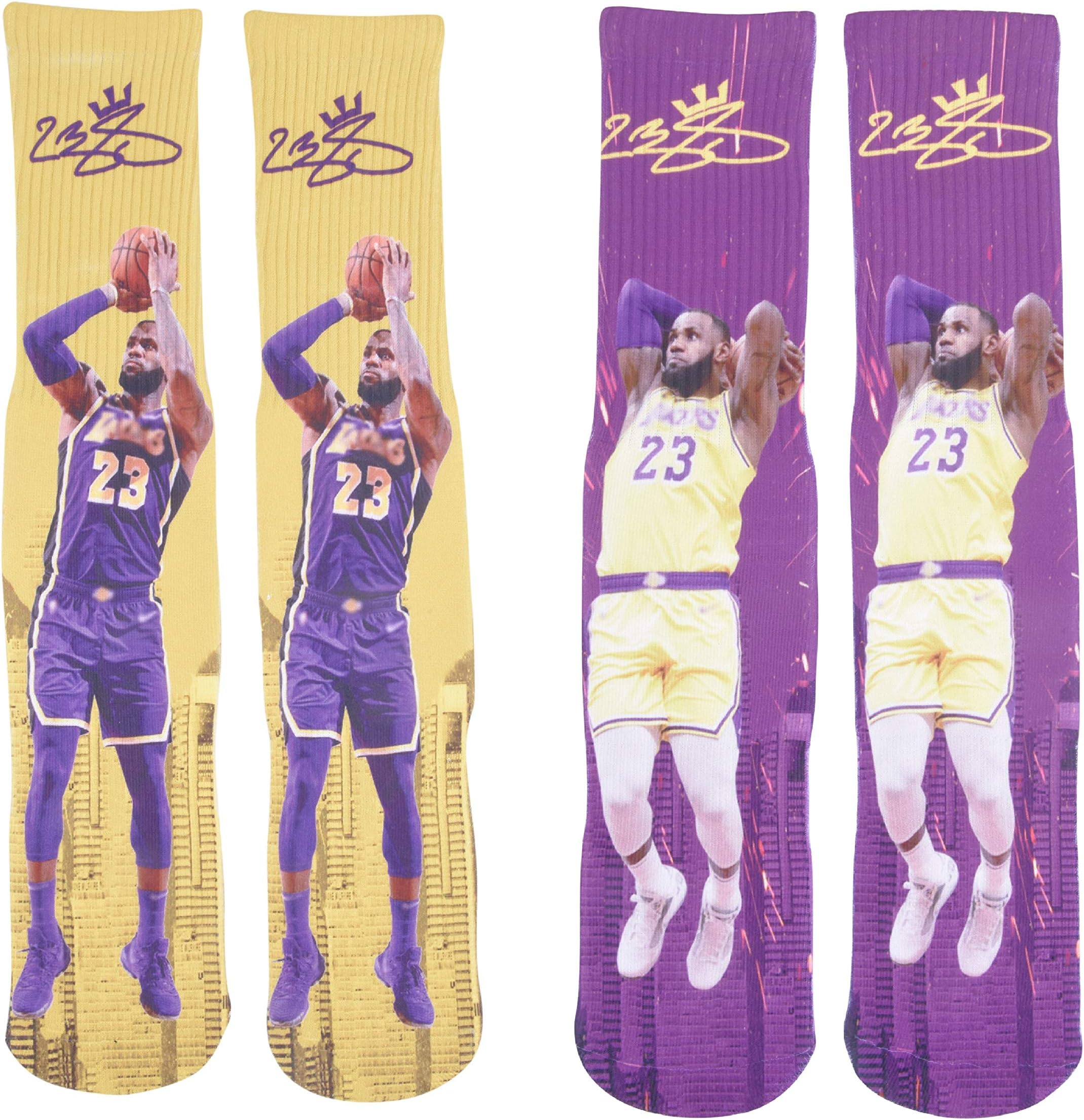 Forever Fanatics Lebron James #23 Basketball Crew Socks ✓ Pack of 2 Home & Away ✓ Lebron James Autographed ✓ One Size Fits 6-13