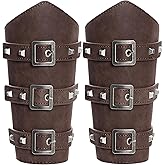 Medieval Leather Bracers Arm Guards Gauntlet with Metal Buckle for Halloween Renaissance Viking Warrior Costume Accessory
