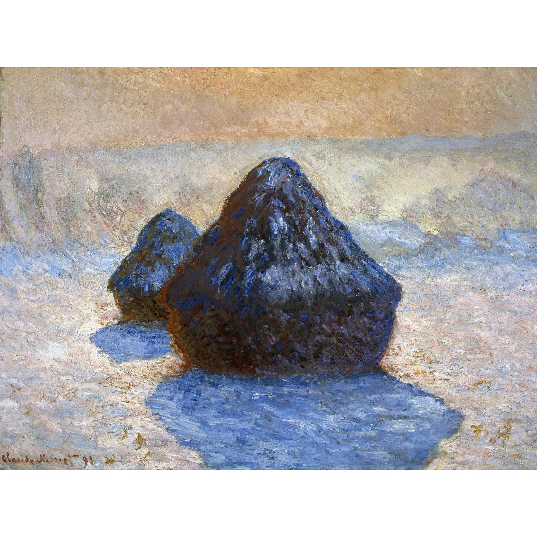 Claude Monet Haystacks Snow Effect Large Art Print Poster Wall Decor Premium Mural