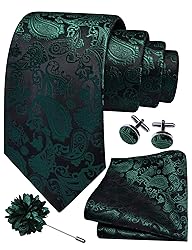 GUSLESON Mens Dark Green Tie for Wedding Silk