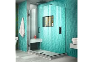 DreamLine Unidoor Plus 46 in. W x 30 3/8 in. D x 72 in. H Frameless Hinged Shower Enclosure in Satin Black, SHEN-24460300-09