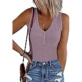 MEROKEETY Women's Ribbed Tank Top Sleeveless Bodysuits Summer 2026 V Neck Button Body Suit Tummy Control Tshirt