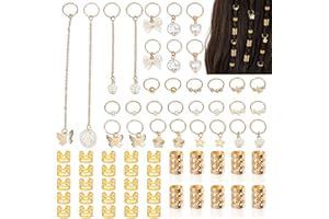 PiinRoon Hair Jewelry for Braids, 67 Pcs Hair Charms for Braids, Various Styles Gold Hair Cuffs Long Tassel Dangle Rings Drea