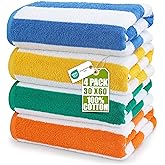 Utopia Towels 4 Pack Cabana Stripe Beach Towel, 30 by 60 Inches, Oversized 100% Ringspun Cotton Pool Towels, Highly Absorbent Bath Towels for Beach
