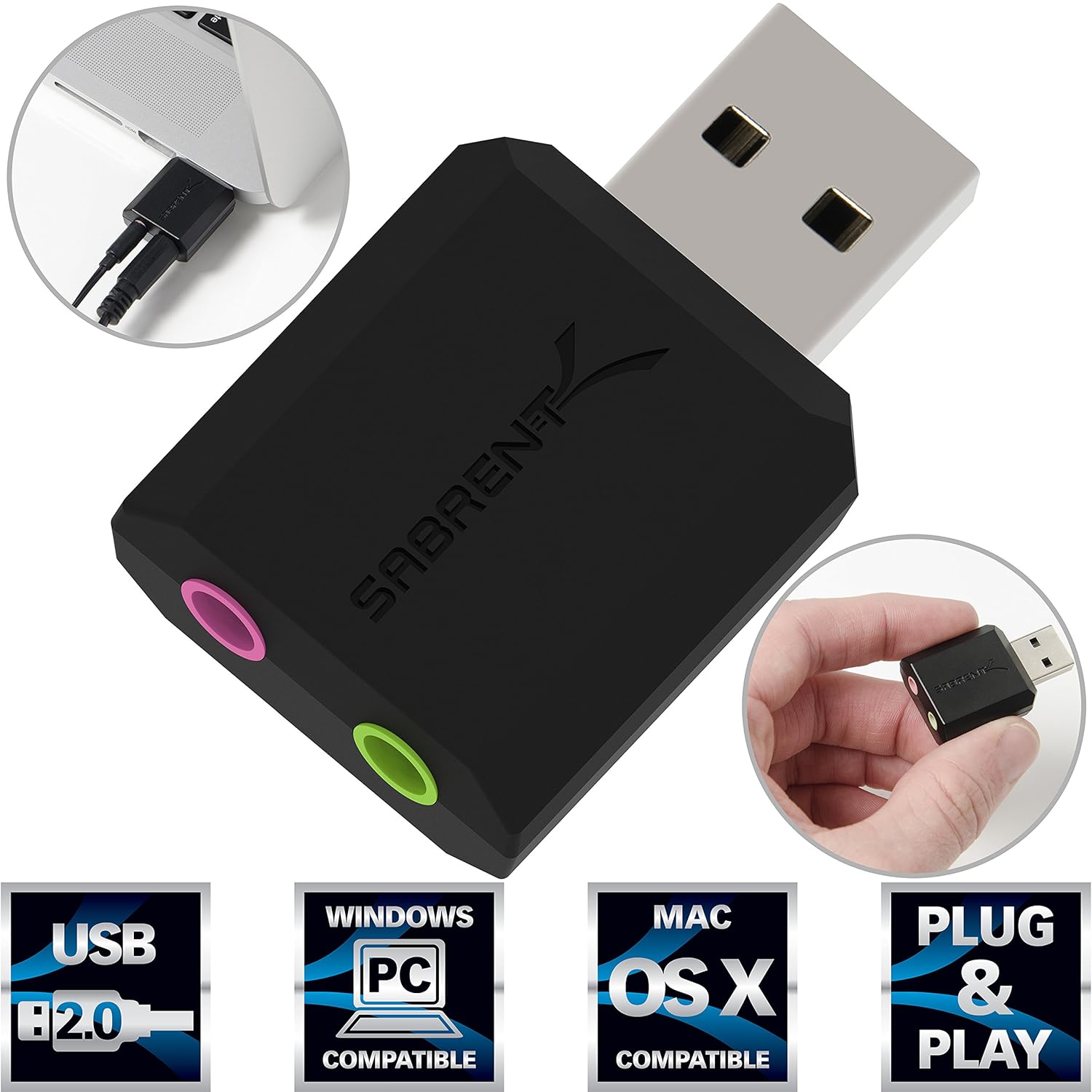 USB 2.0 External Audio Sound Adapter Stereo Output Microphone Input