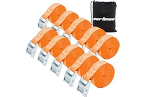 Cartman 1 inch x 12'Lashing Straps Cargo Tie-Down Strap Up to 600lbs, 10pk in Carry Bag, Orange