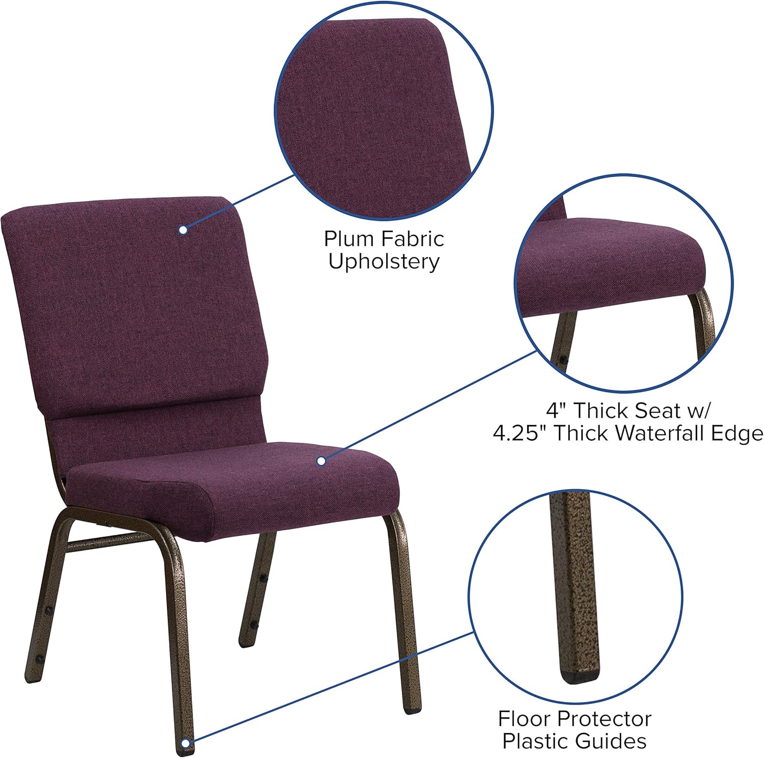 Flash Furniture HERCULES Series 18.5''W Stacking Church Chair in Plum Fabric - Gold Vein Frame: Furniture & Decor