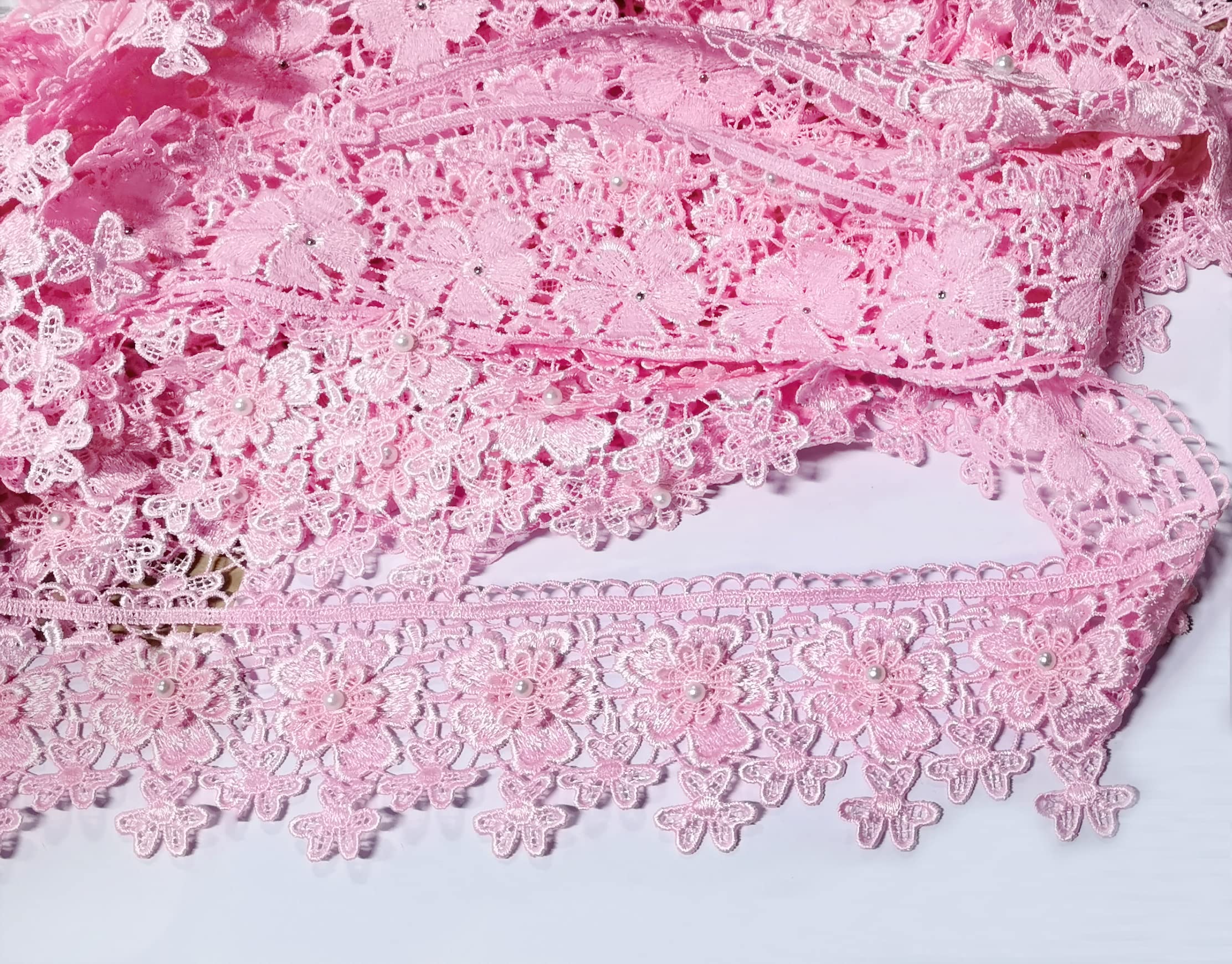 YYCRAFT Flower 3.5" Lace Edge Trim Wedding Applique DIY Sewing Crafts-Baby Pink 1.8m(2 Yards)