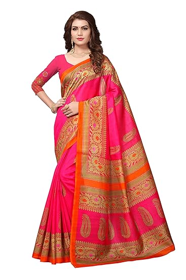 Reeva Trendz maheshwari silk with Blouse Piece Saree (RTSARS181448_ Pink_ Free Size)