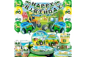 Tractor Birthday Party Decorations Supplies, 16 Guests Tractor Party Tableware Set Includes Tractor Plates Tablecloth Backdro
