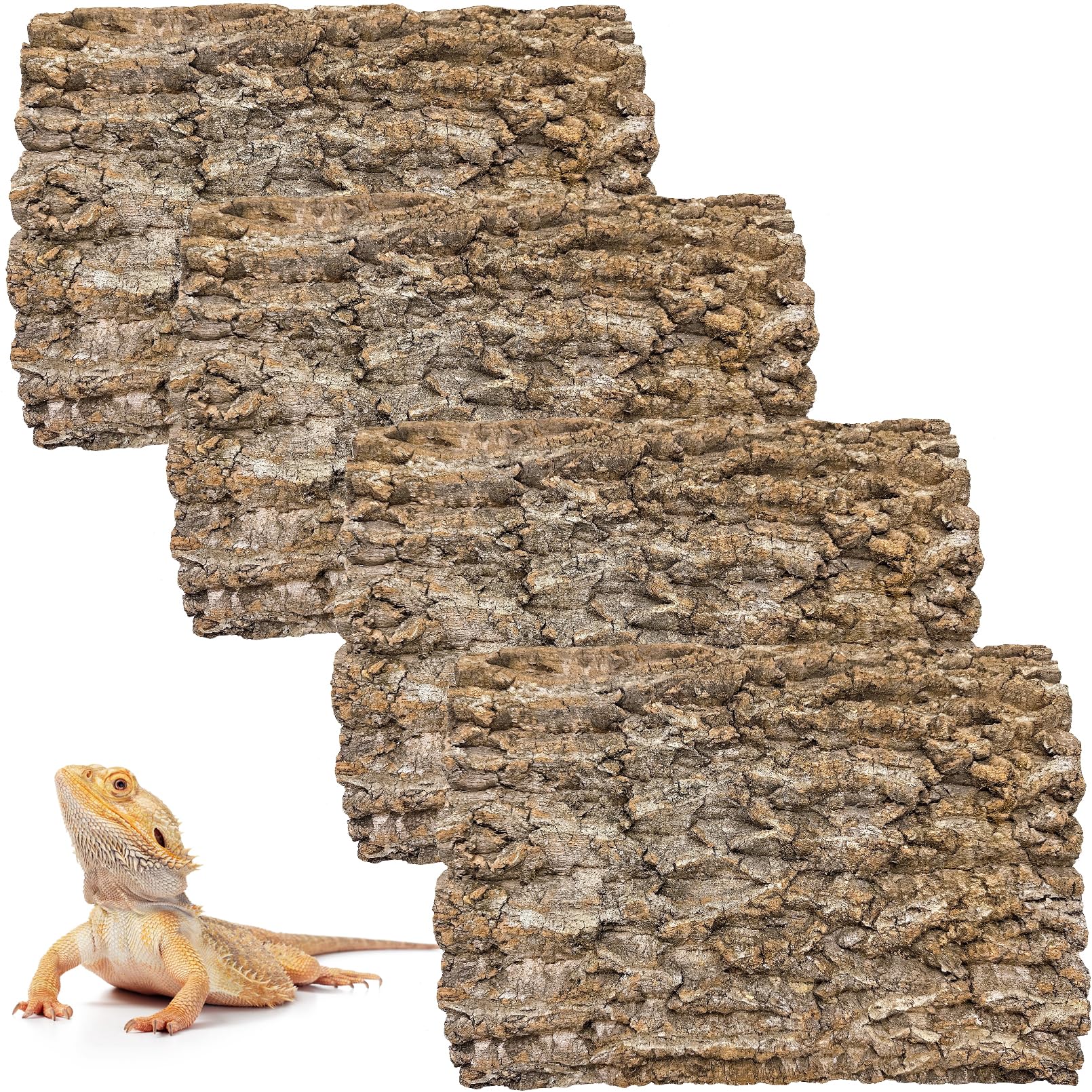 Photo 1 of 4PCS Cork Terrarium Background 15.7x11.8in Natural Cork Large Bark Climbing Mat Habitat Decoration Chameleons, Lizards, Turtles Glass Jar Decoration