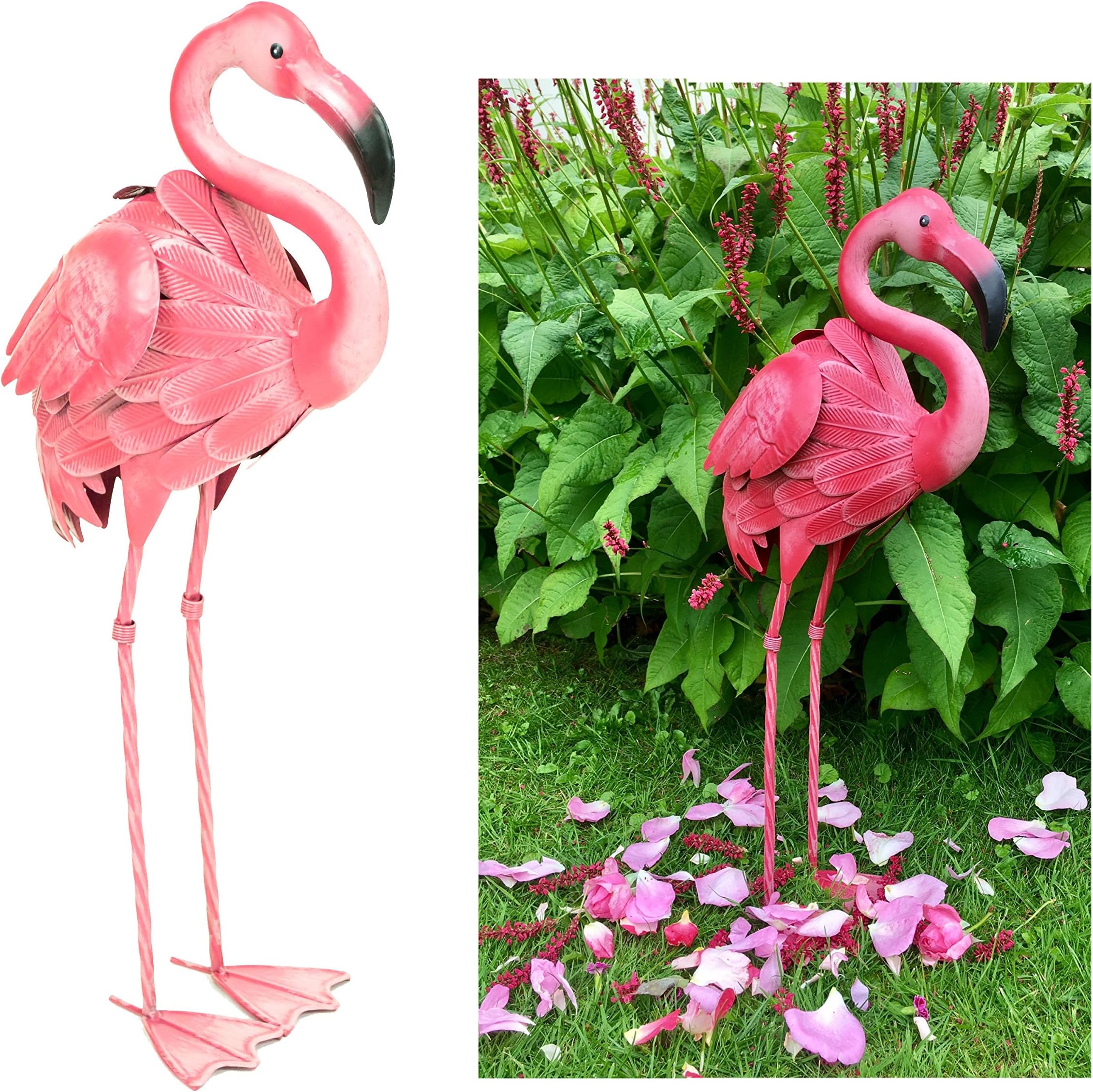 east2eden Pink Flamingo Metal Indoor Outdoor Pond Garden Ornament Sculpture Decoration