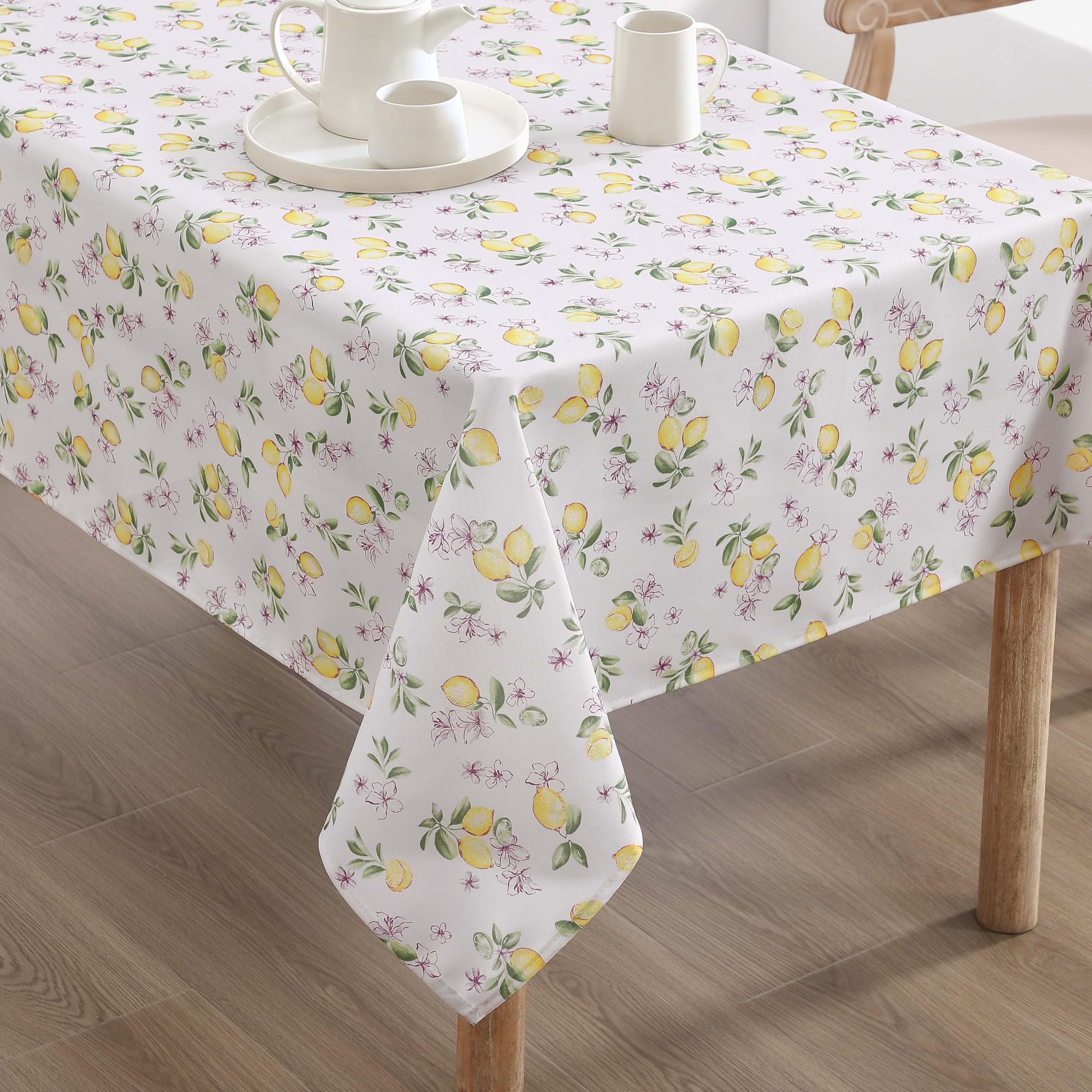 Laura Ashley Decorative Tablecloth, Wrinkle and Stain Resistant, Spillproof Water Repellent, Easy Care Washable Polyester Fabric for Dining, Kitchen, Holiday and Party, 60″ x 102″, Lemon Floral