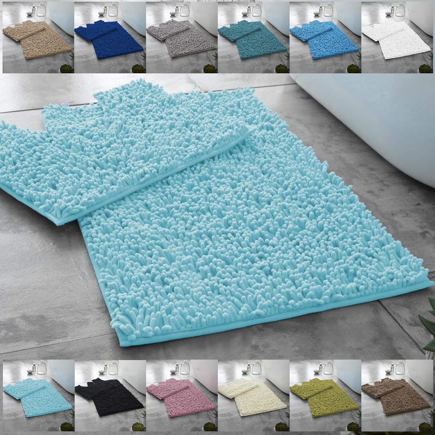 Comfort Collections 2Pcs Luxury CHUNKY LOOP BATH MAT SET Non Slip and Absorbable 100 Microfibre